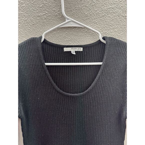 Studio One Womens Dress Size Medium Black Chevron Knit - Picture 3 of 12